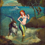 A Donkey And A Mermaid By The Sea