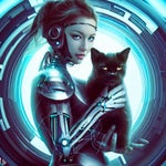 FUTURISTIC GIRL WITH CAT