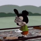 Mickey on the railway picking up stones