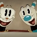 guy laughing hysterically at cuphead show intro