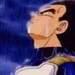 vegeta cantando con la carita empapada