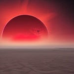 Red sun in sky